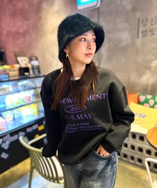 ipugo/イプゴ 英文字ロゴオーバーサイズ 裏起毛スウェット