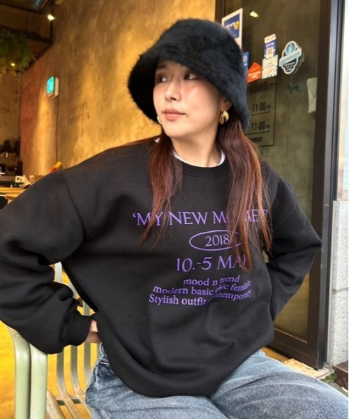 ipugo/イプゴ 英文字ロゴオーバーサイズ 裏起毛スウェット