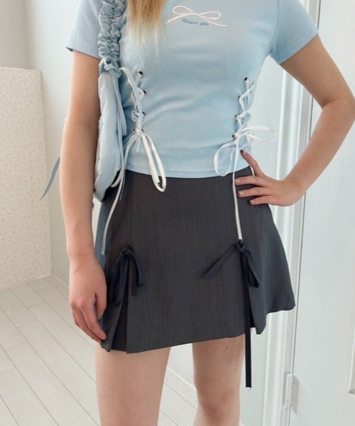ipugo / Ribbon slit mini skirt