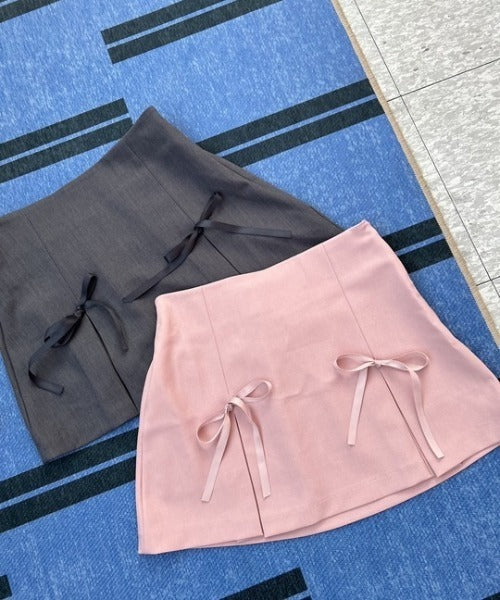 ipugo / Ribbon slit mini skirt