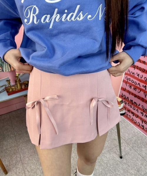 ipugo / Ribbon slit mini skirt