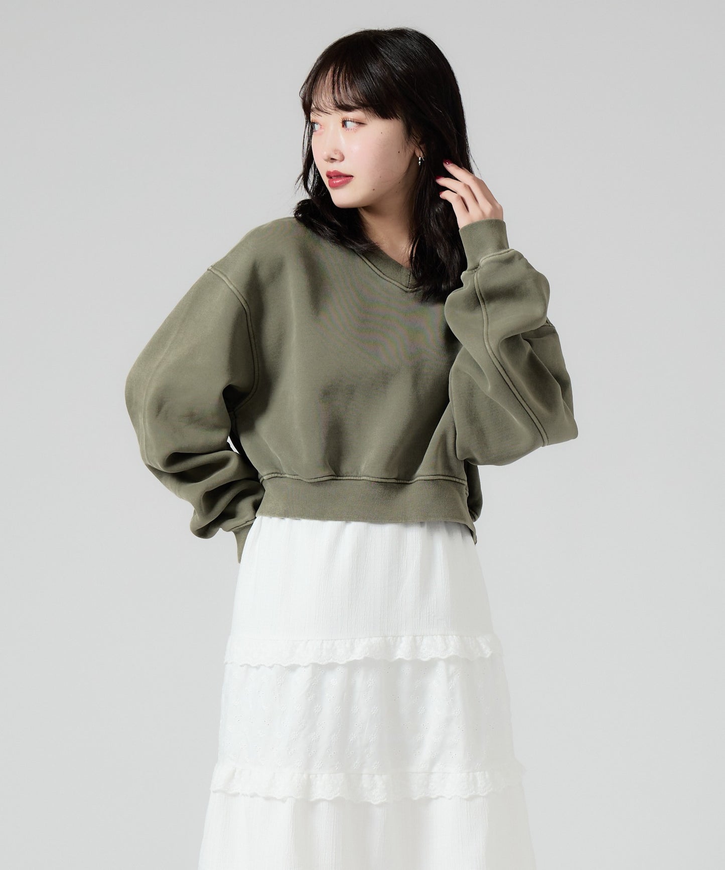 Chick / Vintage Like Short V-neck Sweat ヴィンテージ風 ショート丈Vネックスウェット