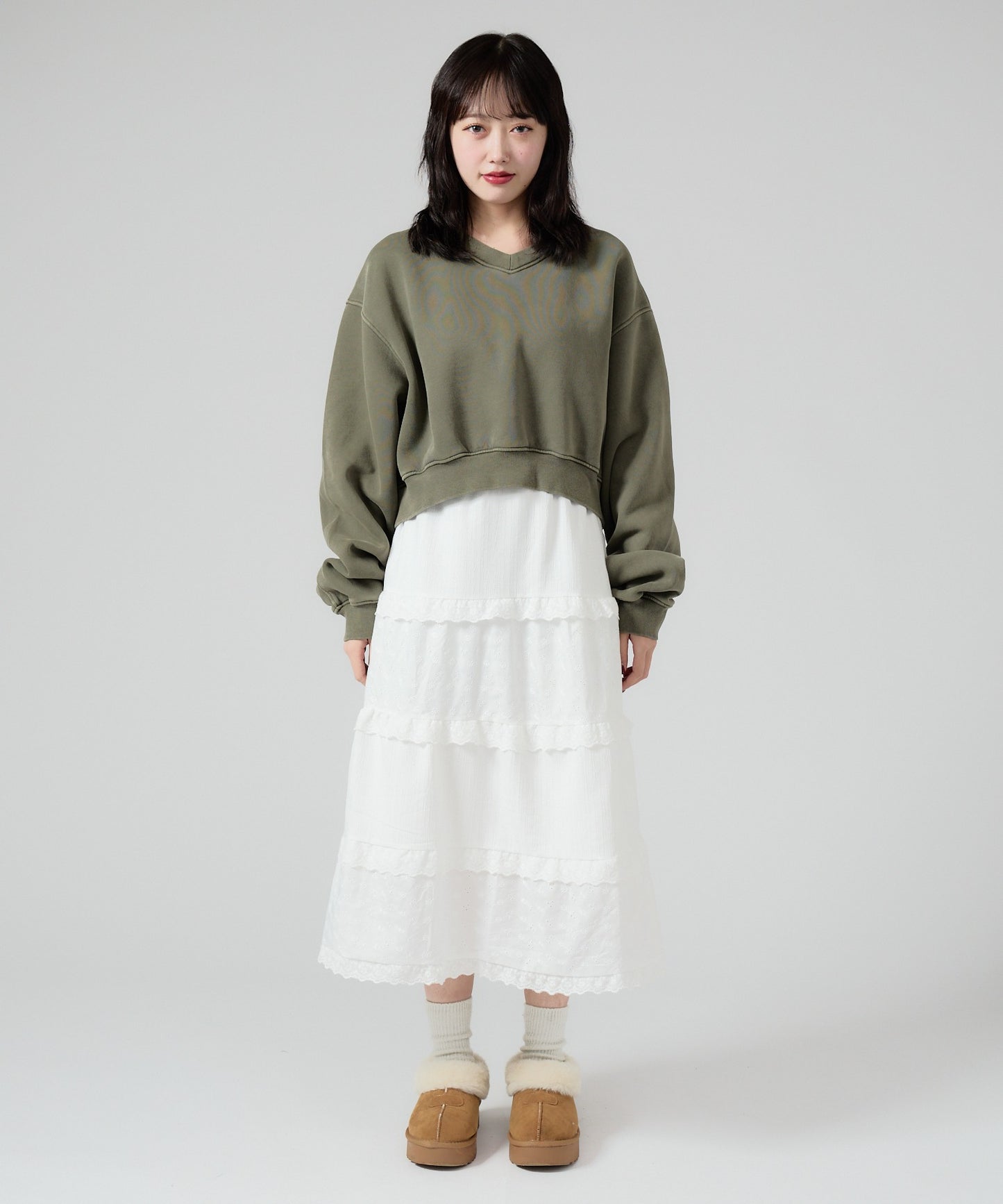 Chick / Vintage Like Short V-neck Sweat ヴィンテージ風 ショート丈Vネックスウェット