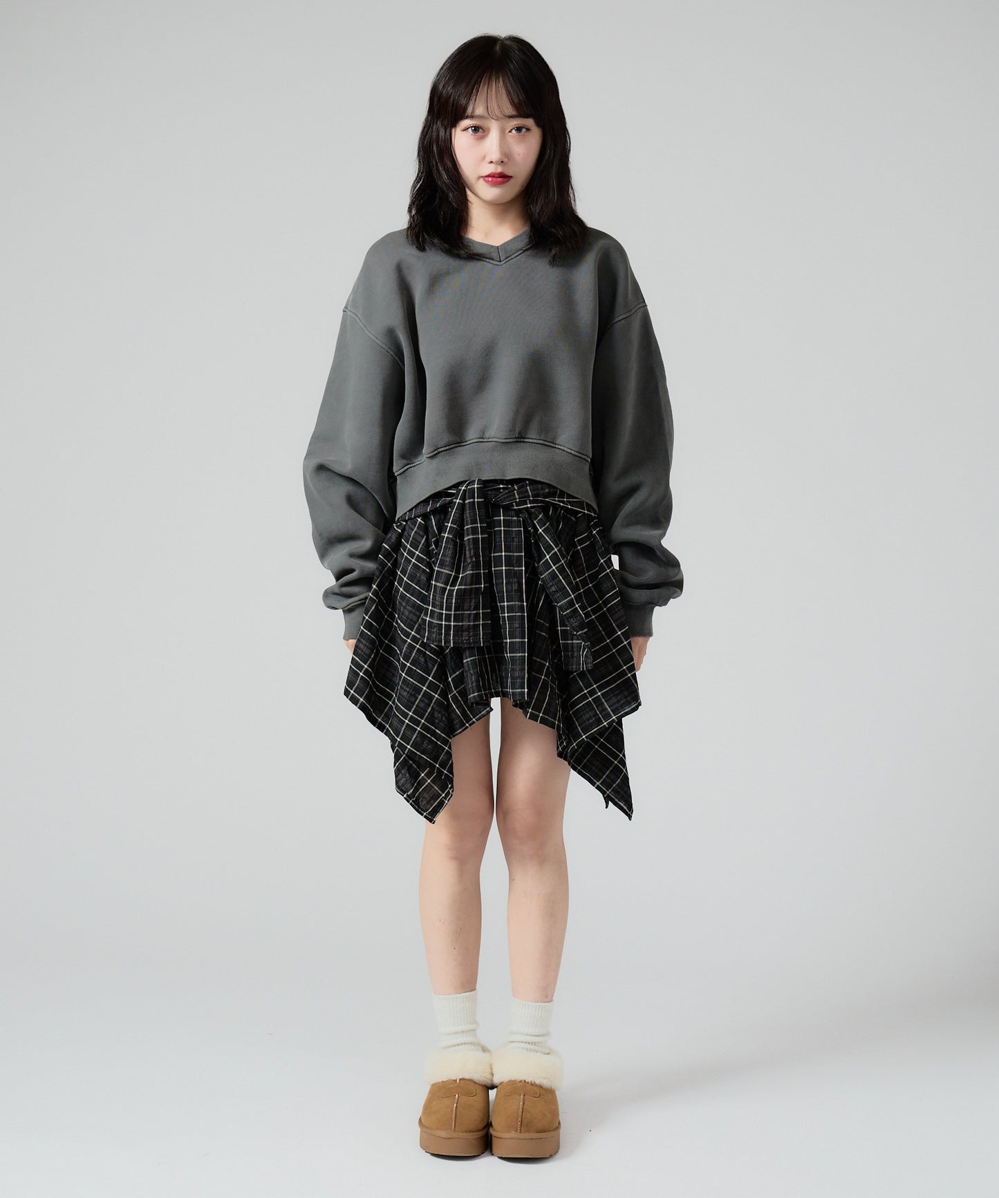 Chick / Vintage Like Short V-neck Sweat ヴィンテージ風 ショート丈Vネックスウェット