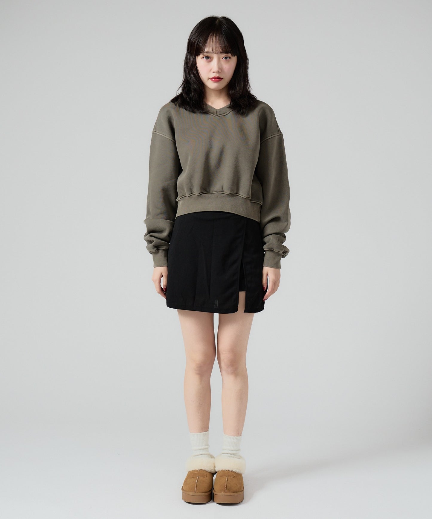 Chick / Vintage Like Short V-neck Sweat ヴィンテージ風 ショート丈Vネックスウェット