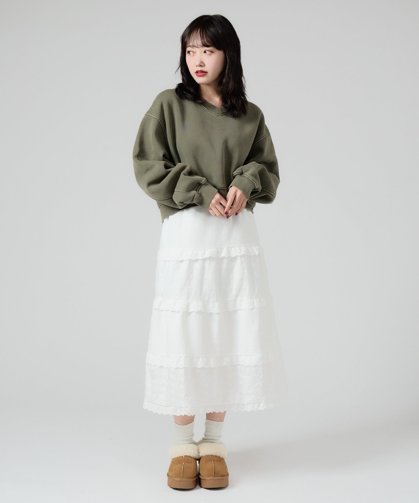 Chick / Vintage Like Short V-neck Sweat ヴィンテージ風 ショート丈Vネックスウェット