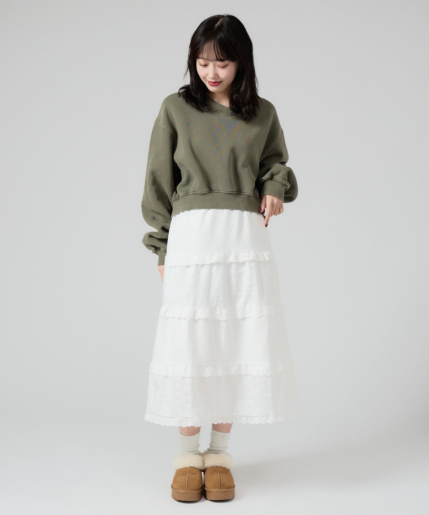 Chick / Vintage Like Short V-neck Sweat ヴィンテージ風 ショート丈Vネックスウェット