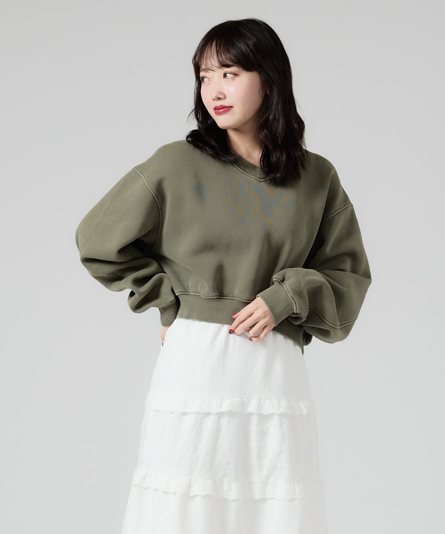 Chick / Vintage Like Short V-neck Sweat ヴィンテージ風 ショート丈Vネックスウェット