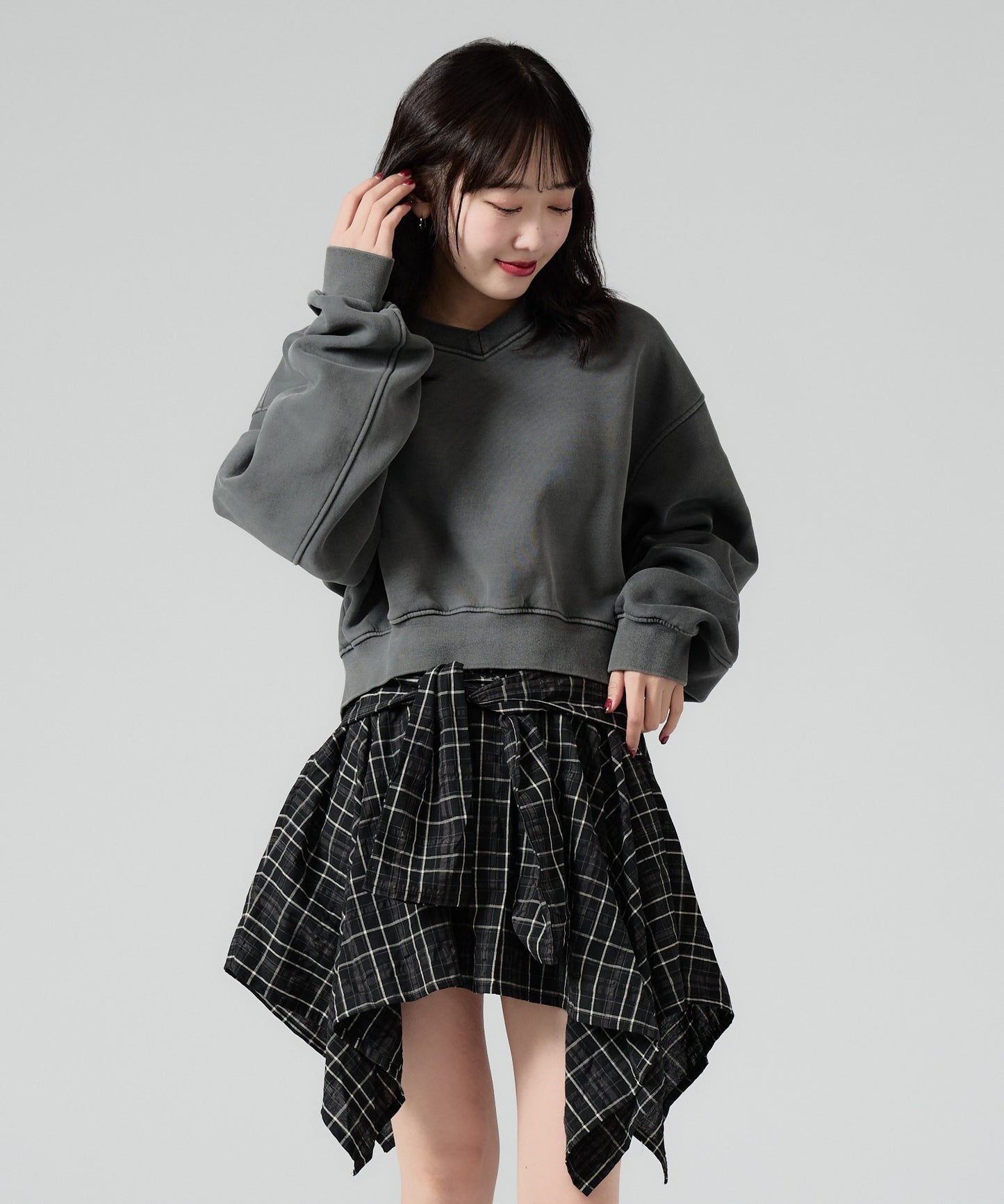 Chick / Vintage Like Short V-neck Sweat ヴィンテージ風 ショート丈Vネックスウェット