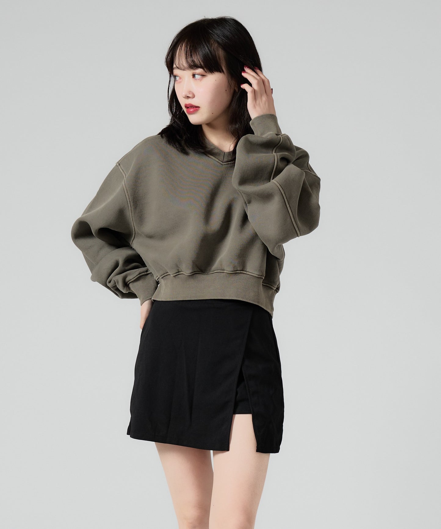 Chick / Vintage Like Short V-neck Sweat ヴィンテージ風 ショート丈Vネックスウェット