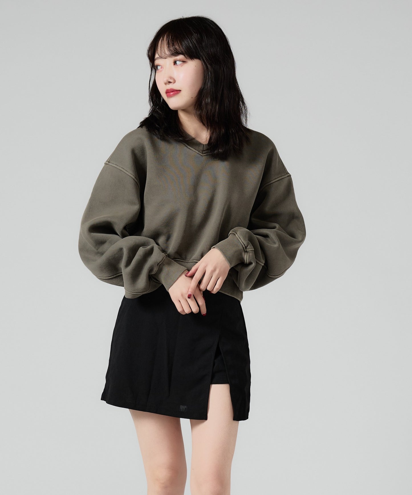 Chick / Vintage Like Short V-neck Sweat ヴィンテージ風 ショート丈Vネックスウェット