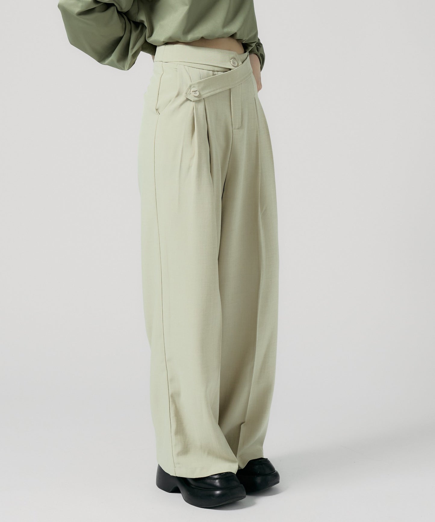 Chick / Double Button High-Waist Wide Slacks ウエストベルト 2タック ワイドスラックス