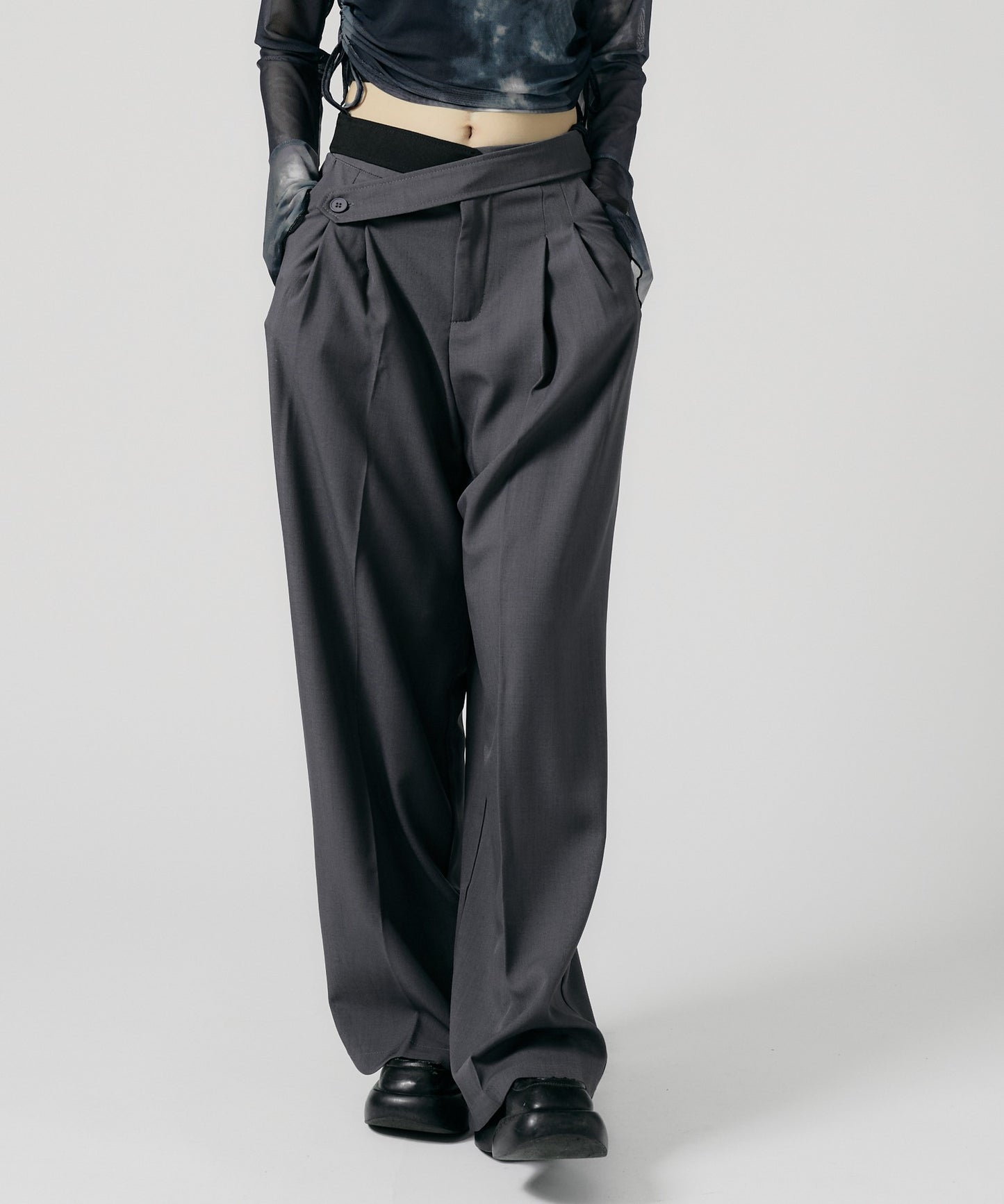 Chick / Double Button High-Waist Wide Slacks ウエストベルト 2タック ワイドスラックス