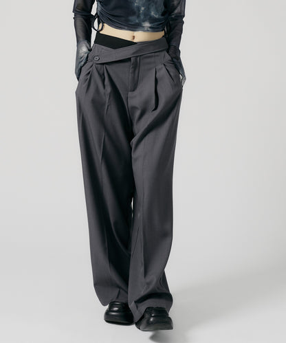 Chick / Double Button High-Waist Wide Slacks ウエストベルト 2タック ワイドスラックス