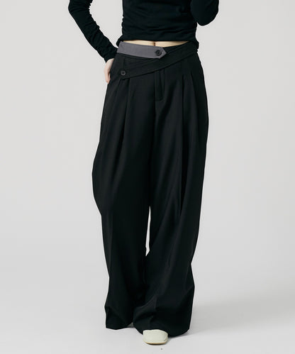 Chick / Double Button High-Waist Wide Slacks ウエストベルト 2タック ワイドスラックス