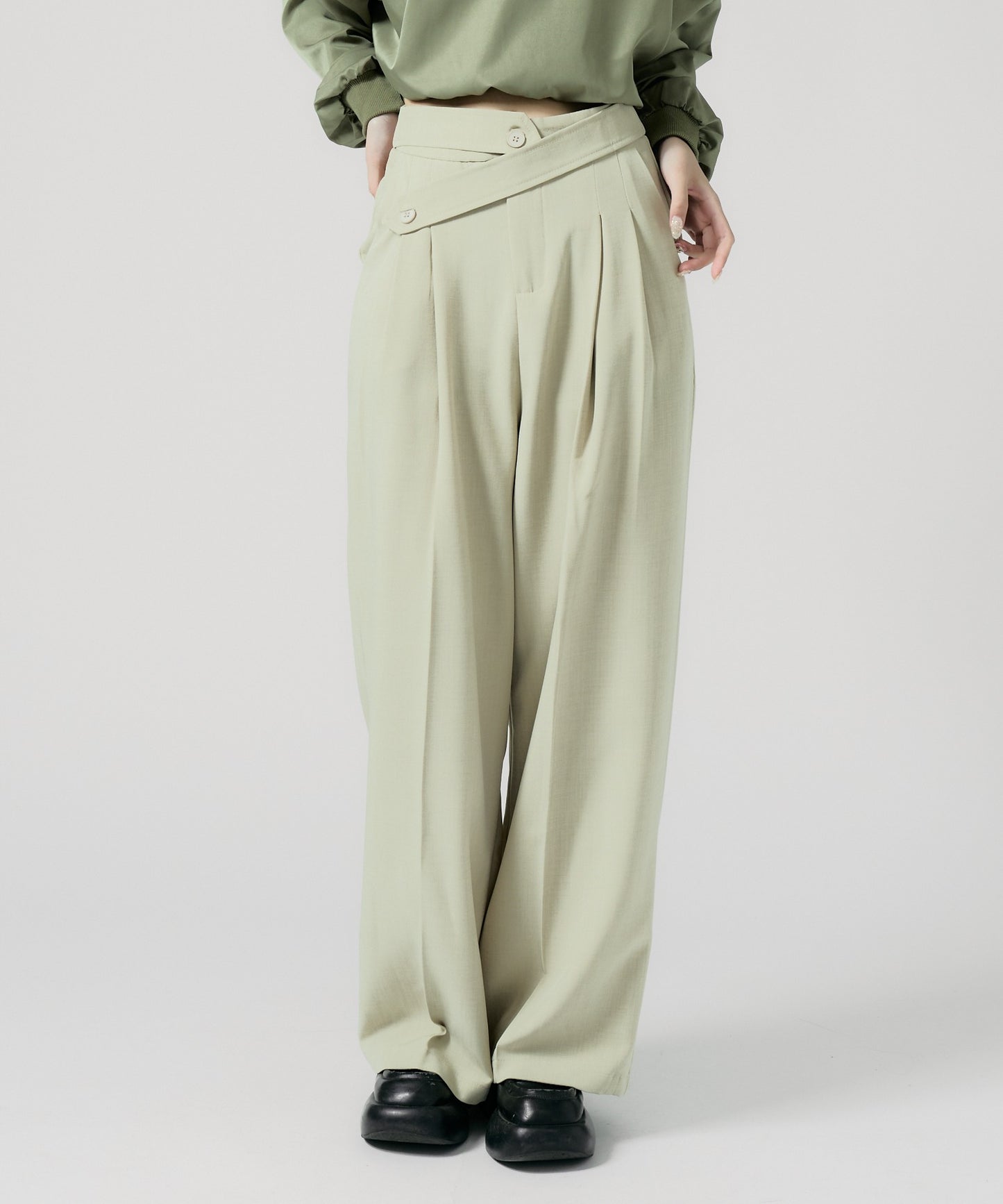 Chick / Double Button High-Waist Wide Slacks ウエストベルト 2タック ワイドスラックス