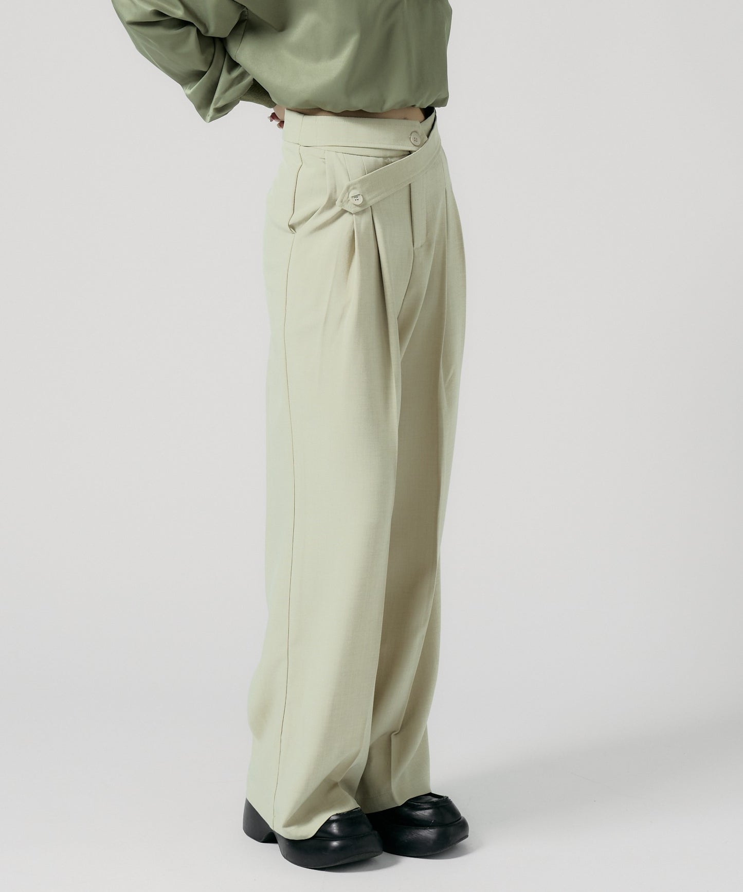 Chick / Double Button High-Waist Wide Slacks ウエストベルト 2タック ワイドスラックス