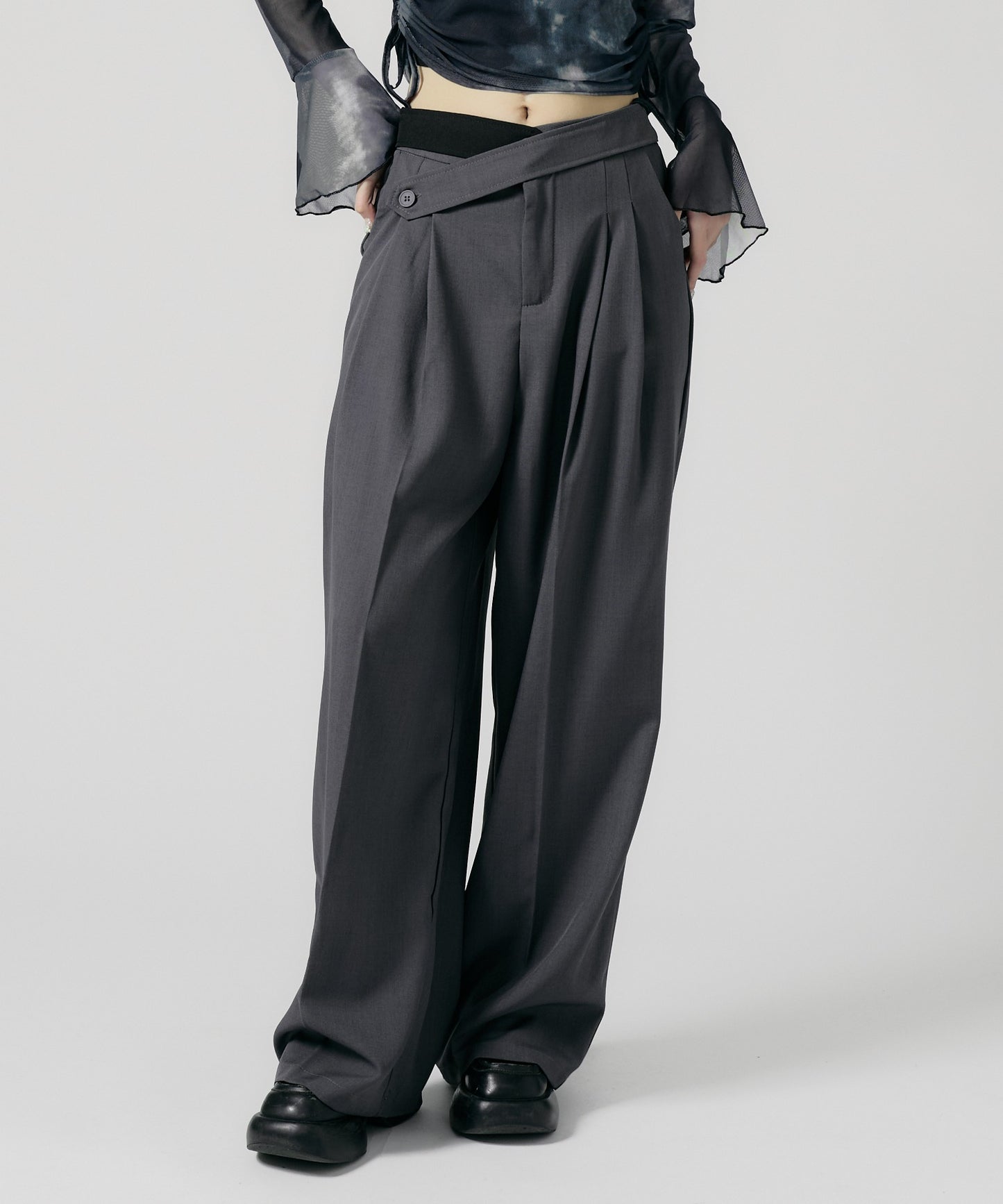 Chick / Double Button High-Waist Wide Slacks ウエストベルト 2タック ワイドスラックス