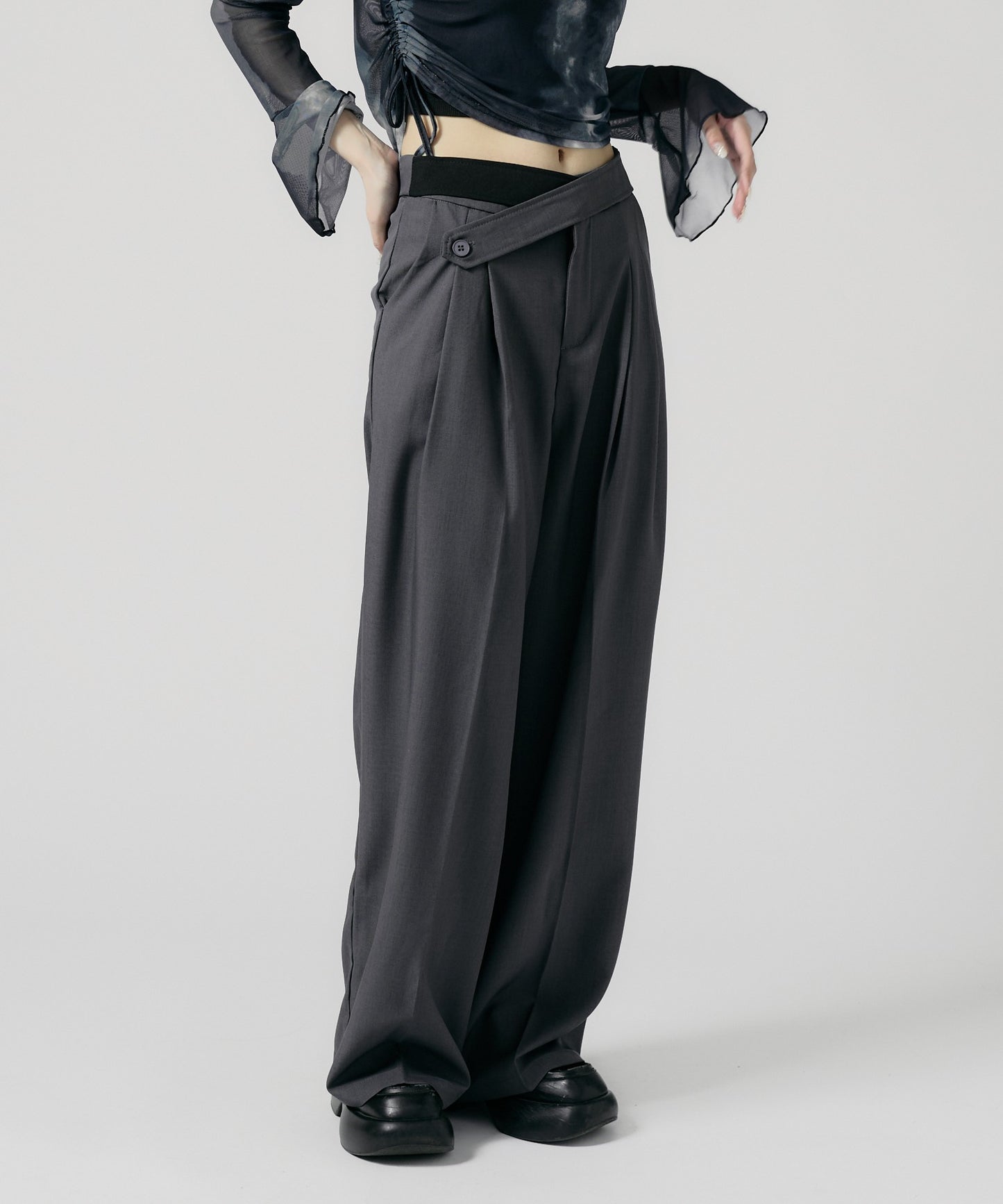 Chick / Double Button High-Waist Wide Slacks ウエストベルト 2タック ワイドスラックス