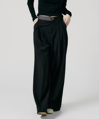 Chick / Double Button High-Waist Wide Slacks ウエストベルト 2タック ワイドスラックス