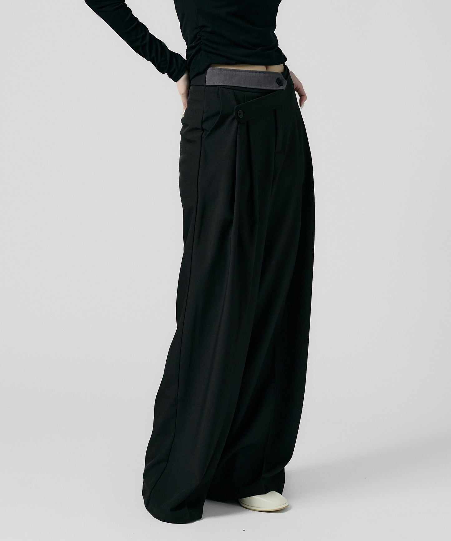 Chick / Double Button High-Waist Wide Slacks ウエストベルト 2タック ワイドスラックス