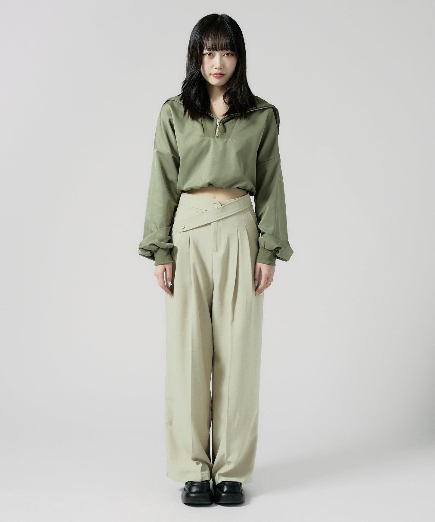 Chick / Double Button High-Waist Wide Slacks ウエストベルト 2タック ワイドスラックス