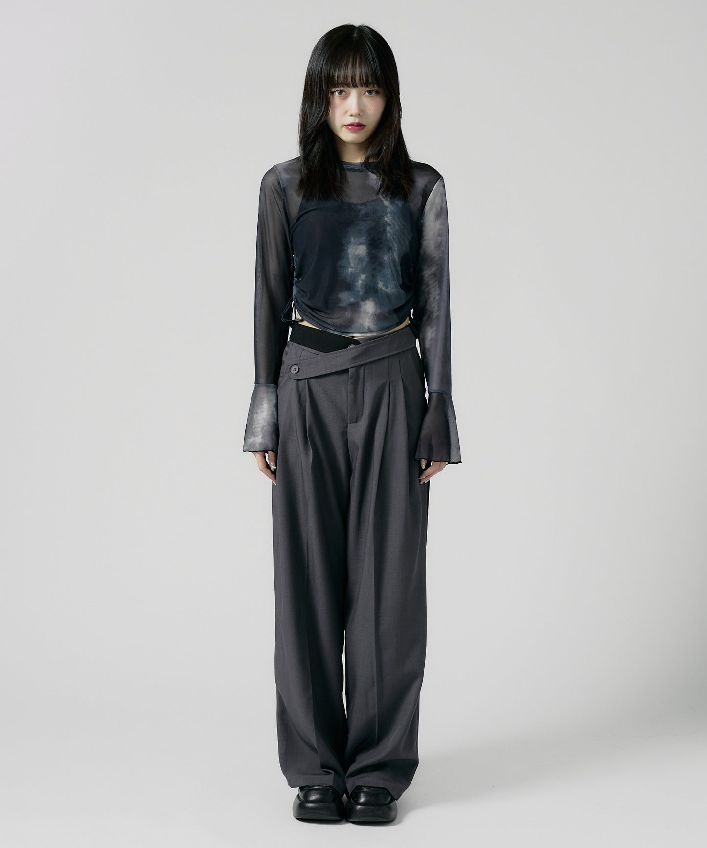 Chick / Double Button High-Waist Wide Slacks ウエストベルト 2タック ワイドスラックス