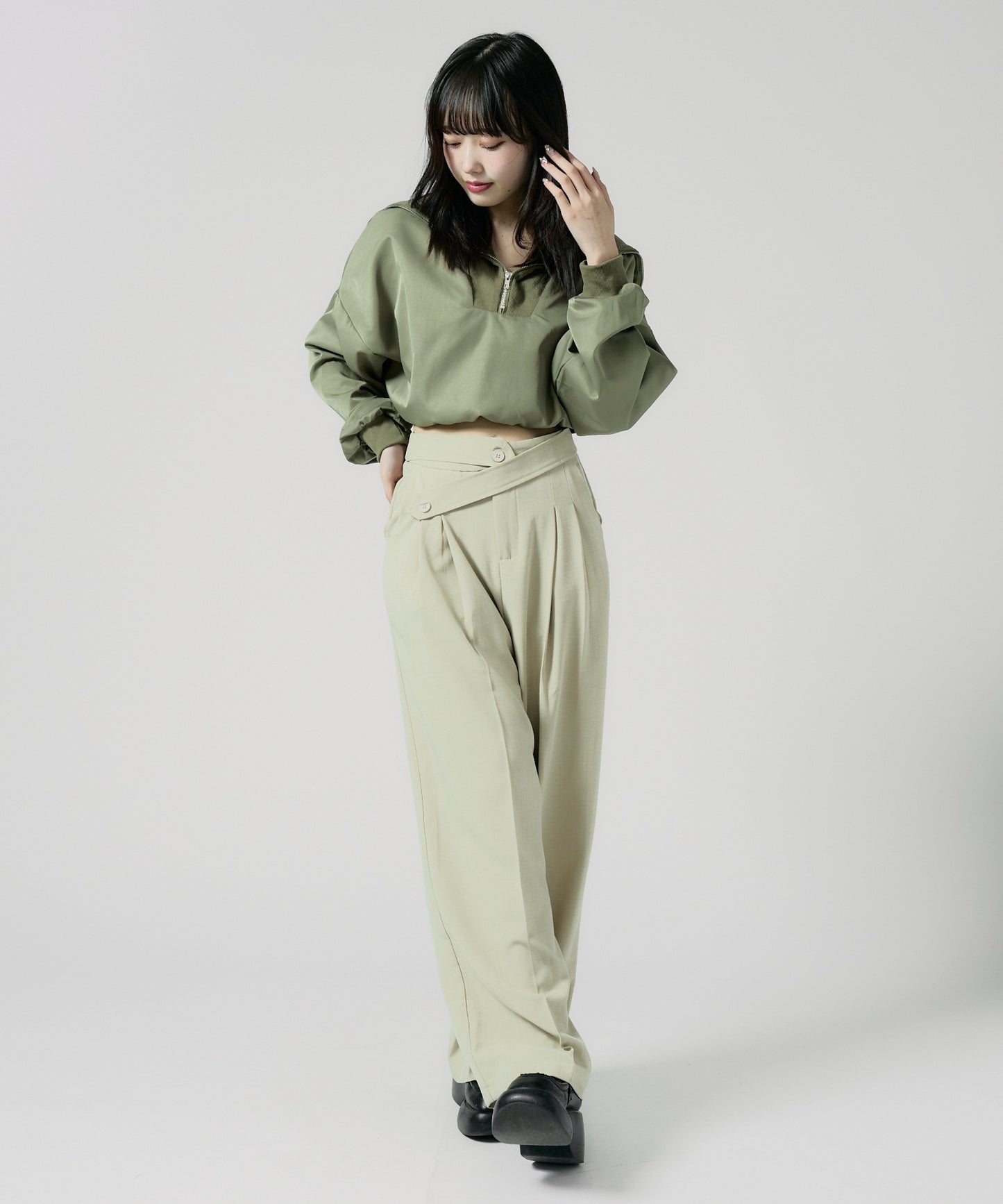 Chick / Double Button High-Waist Wide Slacks ウエストベルト 2タック ワイドスラックス