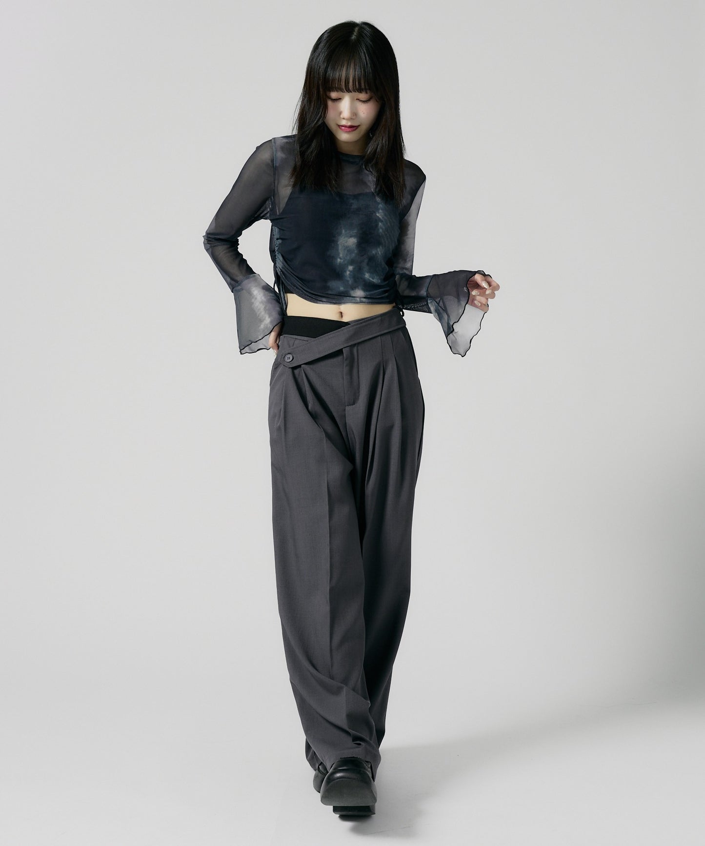 Chick / Double Button High-Waist Wide Slacks ウエストベルト 2タック ワイドスラックス