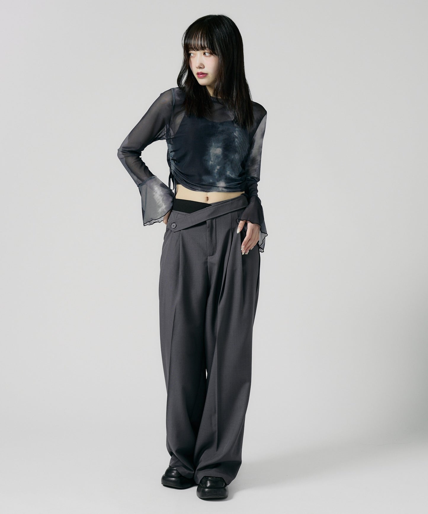 Chick / Double Button High-Waist Wide Slacks ウエストベルト 2タック ワイドスラックス