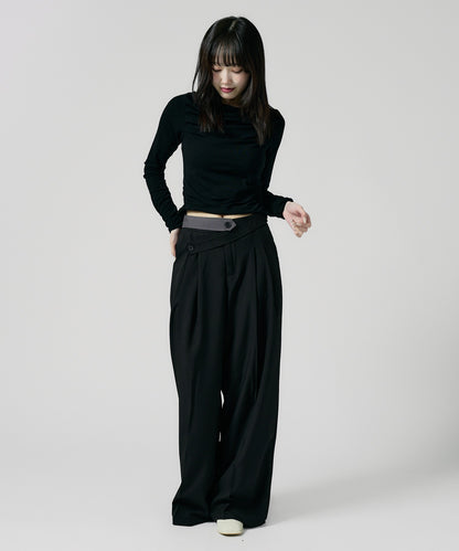 Chick / Double Button High-Waist Wide Slacks ウエストベルト 2タック ワイドスラックス