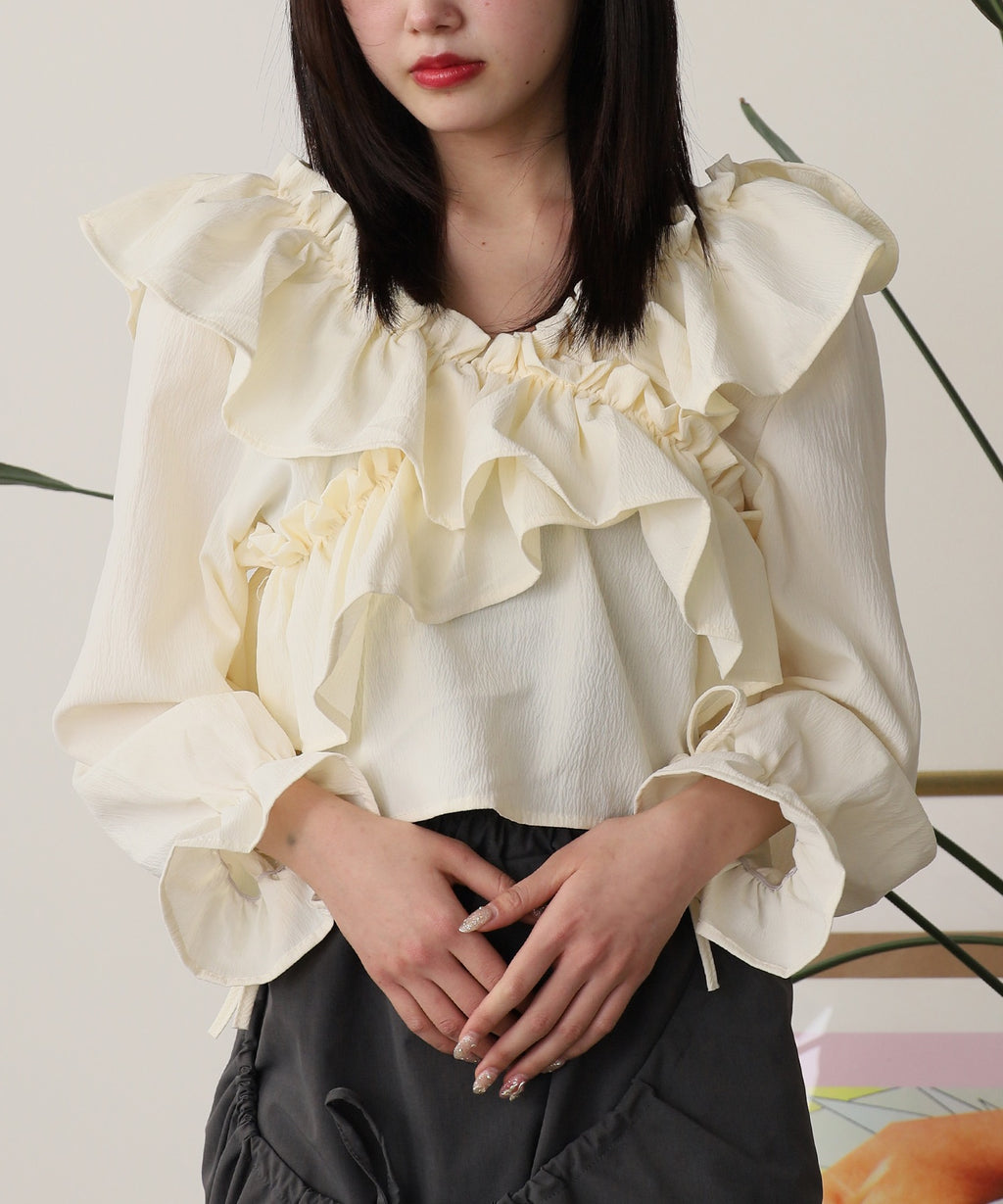 ROOPTOKYO / ショート丈 オフショル クロスリボンブラウス キャンディースリーブ