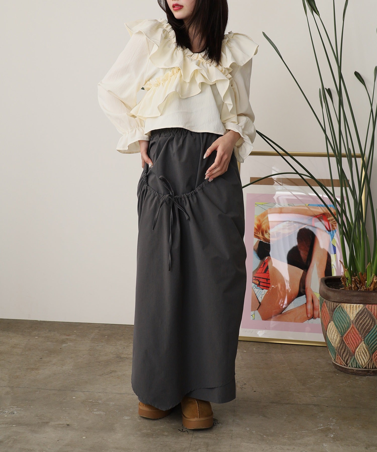 ROOPTOKYO / ショート丈 オフショル クロスリボンブラウス キャンディースリーブ