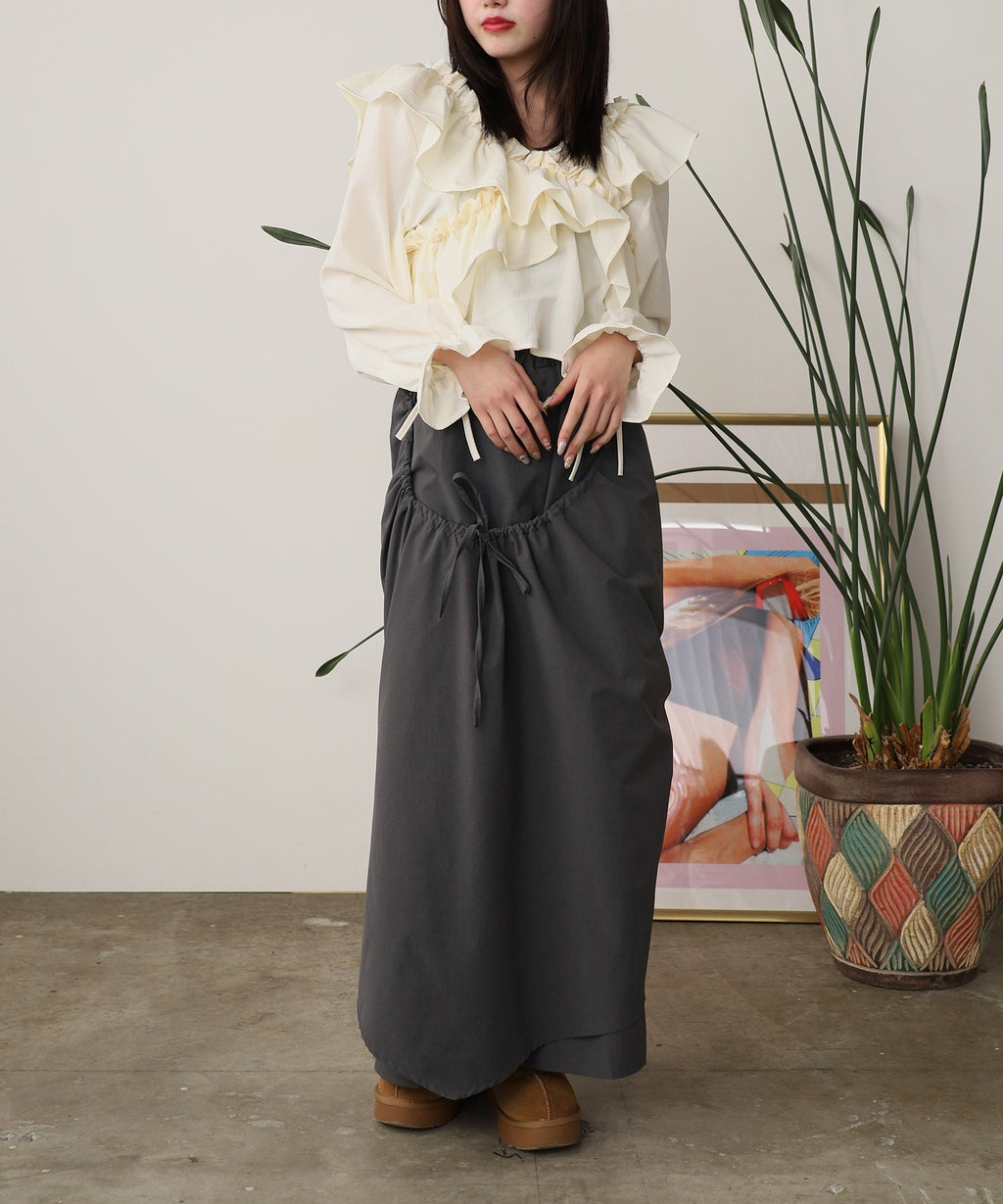 ROOPTOKYO / ショート丈 オフショル クロスリボンブラウス キャンディースリーブ