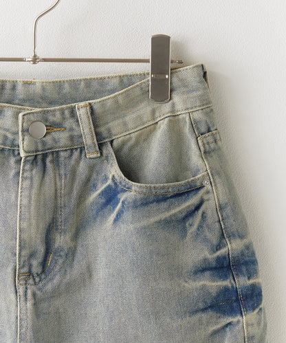 Chick / Damage Denim Half Pants ヴィンテージデニム風 ダメージ加工パンツ