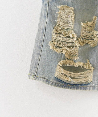 Chick / Damage Denim Half Pants ヴィンテージデニム風 ダメージ加工パンツ