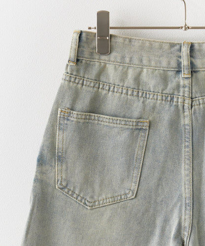 Chick / Damage Denim Half Pants ヴィンテージデニム風 ダメージ加工パンツ
