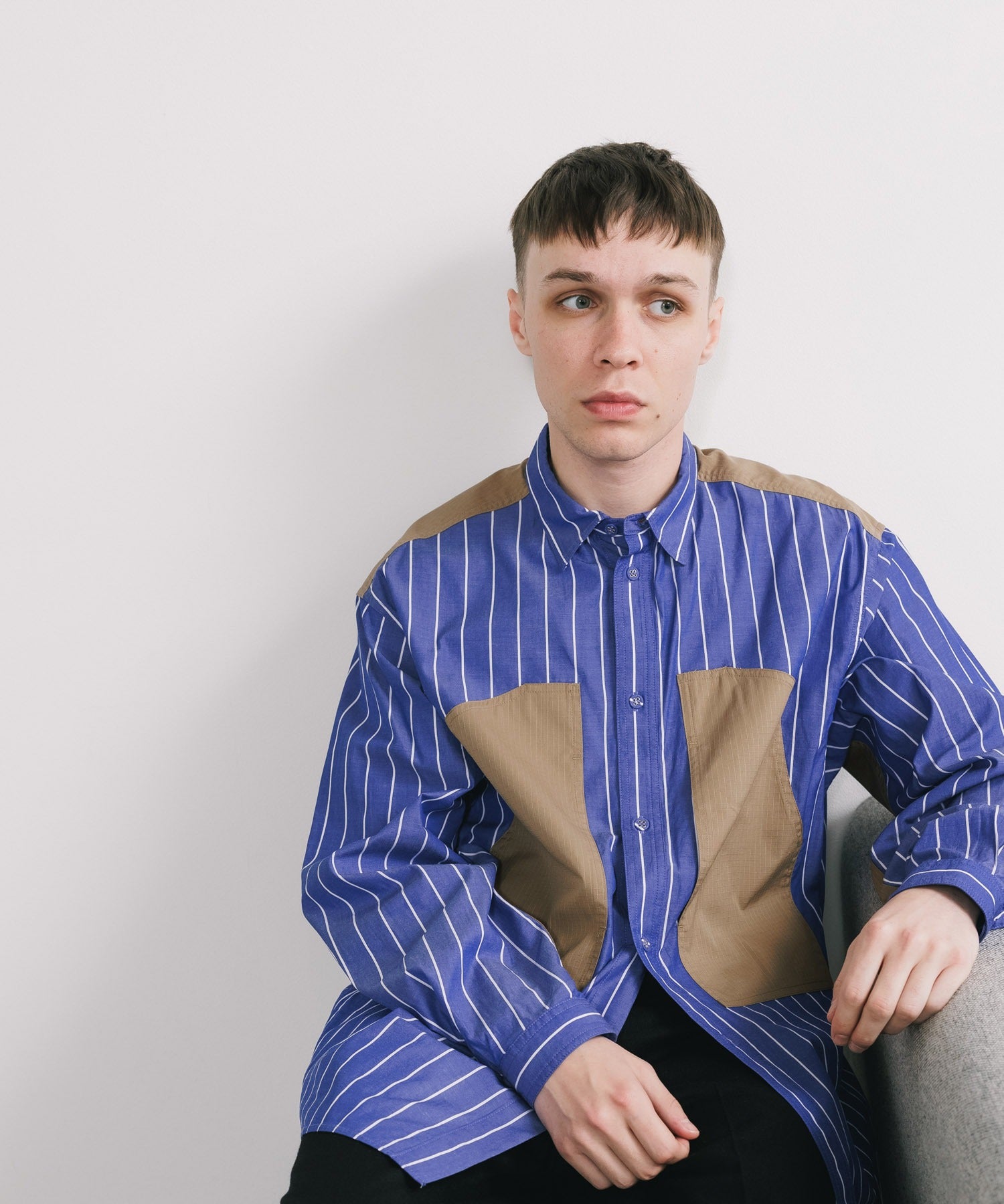 White Mountaineering /  MID GUSSET SLEEVE STRIPE WORK SHIRT