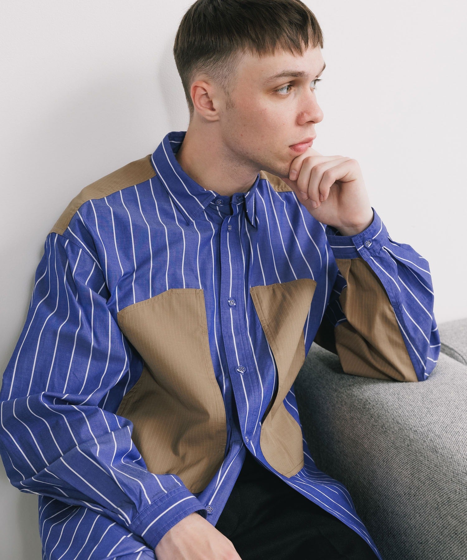 White Mountaineering /  MID GUSSET SLEEVE STRIPE WORK SHIRT