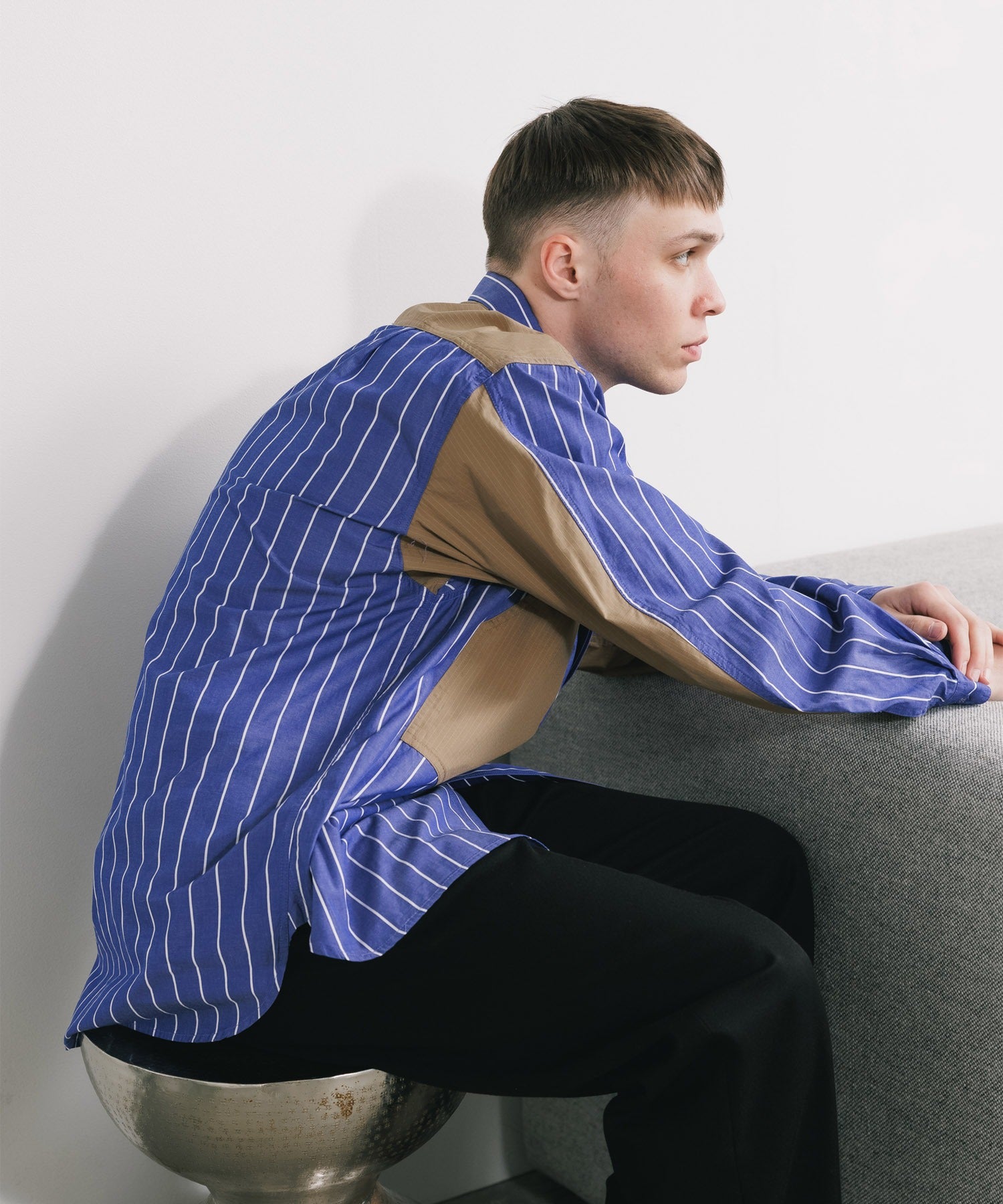 White Mountaineering /  MID GUSSET SLEEVE STRIPE WORK SHIRT