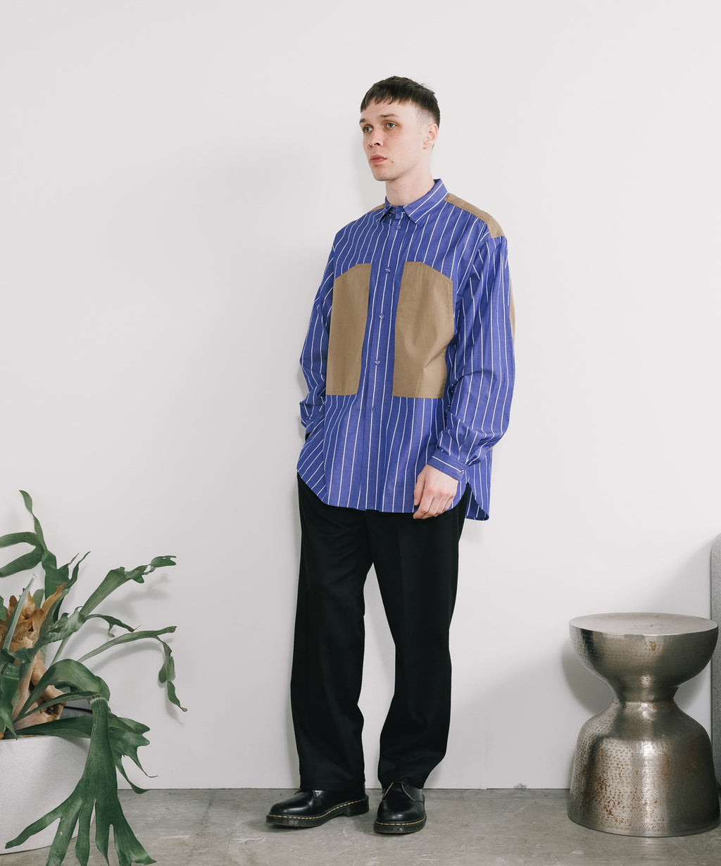 White Mountaineering /  MID GUSSET SLEEVE STRIPE WORK SHIRT