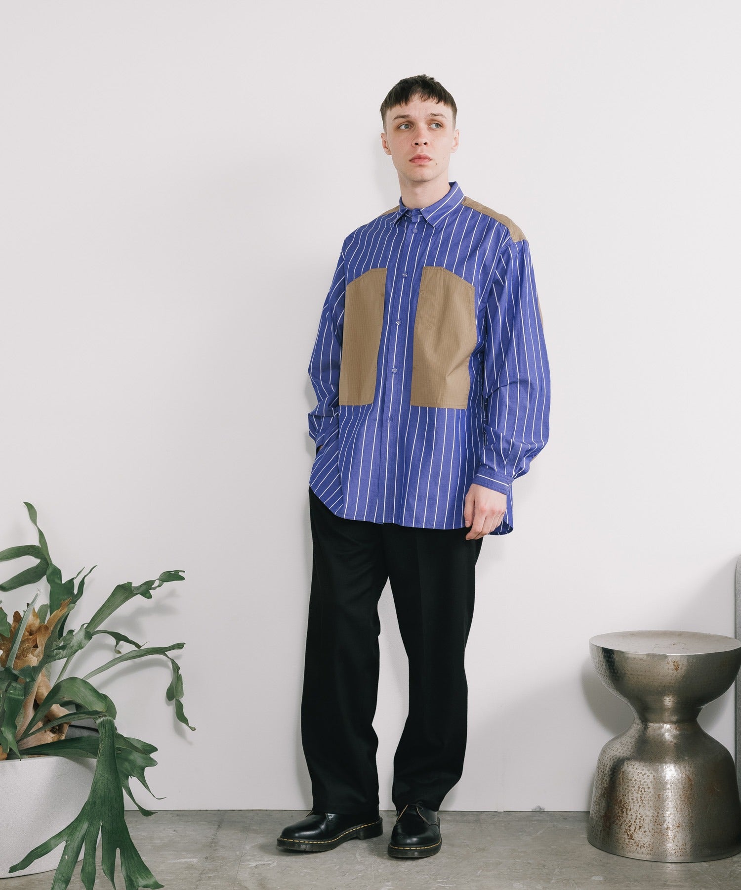 White Mountaineering /  MID GUSSET SLEEVE STRIPE WORK SHIRT