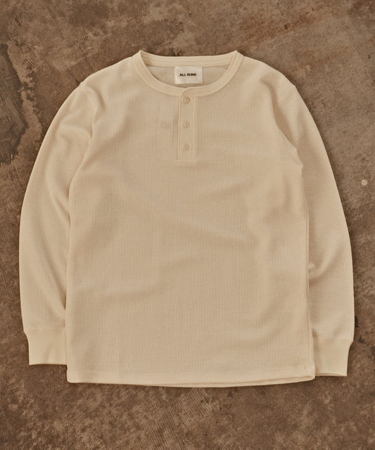 ALL RUNS / ヴィンテージ風 ワッフルヘンリーネック 長袖Ｔシャツ