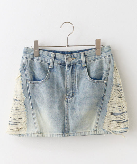 CHICK / Side Damage Denim Mini Skirt