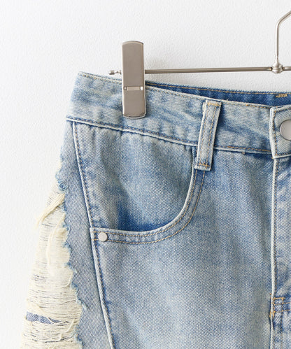 CHICK / Side Damage Denim Mini Skirt