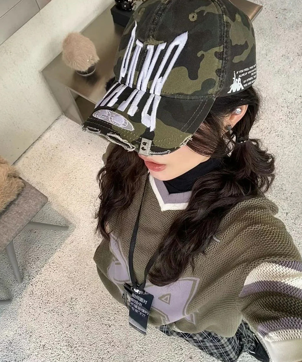 PANQ / 2024FW PIN-ATTACHED DESTORYED CAMO CAPS キャップ