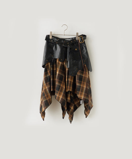 Chick / Leather layered check skirt レザーレイヤード チェックスカート
