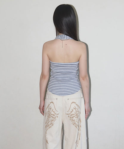 FANCY CLUB / Stripe Open-back Halterneck ホールターネック トップス