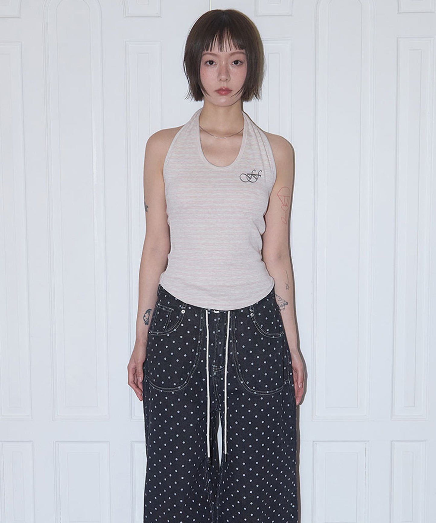 FANCY CLUB / Stripe Open-back Halterneck ホールターネック トップス