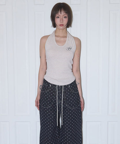 FANCY CLUB / Stripe Open-back Halterneck ホールターネック トップス